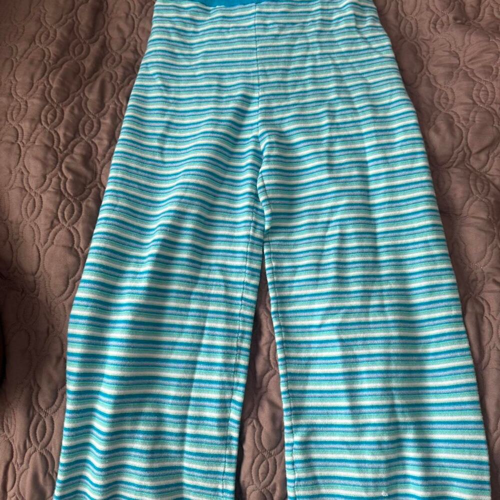 Light blue straight leg pants with white stripes